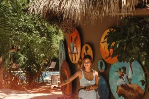 Guest exploring the tropical grounds of Cala Luna Boutique Hotel & Villas in Tamarindo, Costa Rica.