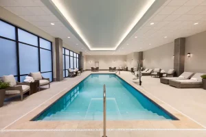 Indoor swimming pool at Embassy Suites by Hilton Wilmington Riverfront in Wilmington, North Carolina.