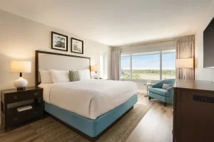 Modern guest room with river views at Hotel Ballast Wilmington, Tapestry Collection by Hilton.