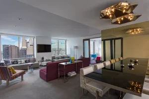 Modern luxury suite with city views at W New York Times Square in Manhattan.